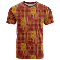 Aloha Hawaii Vintage Kahili Pa'a Lima T Shirt Palaka Print Hilo Royal Red-Yellow LT7 Red - Polynesian Pride