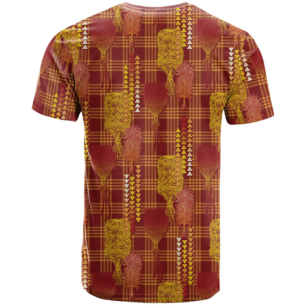 Aloha Hawaii Vintage Kahili Pa'a Lima T Shirt Palaka Print Hilo Royal Red-Yellow LT7 - Polynesian Pride