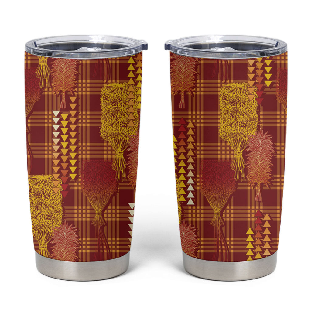 Aloha Hawaii Vintage Kahili Pa'a Lima Tumbler Cup Palaka Print Hilo Royal Red-Yellow LT7 Red - Polynesian Pride