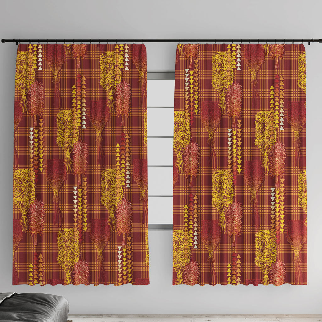 Aloha Hawaii Vintage Kahili Pa'a Lima Window Curtain Palaka Print Hilo Royal Red-Yellow LT7 With Hooks Red - Polynesian Pride