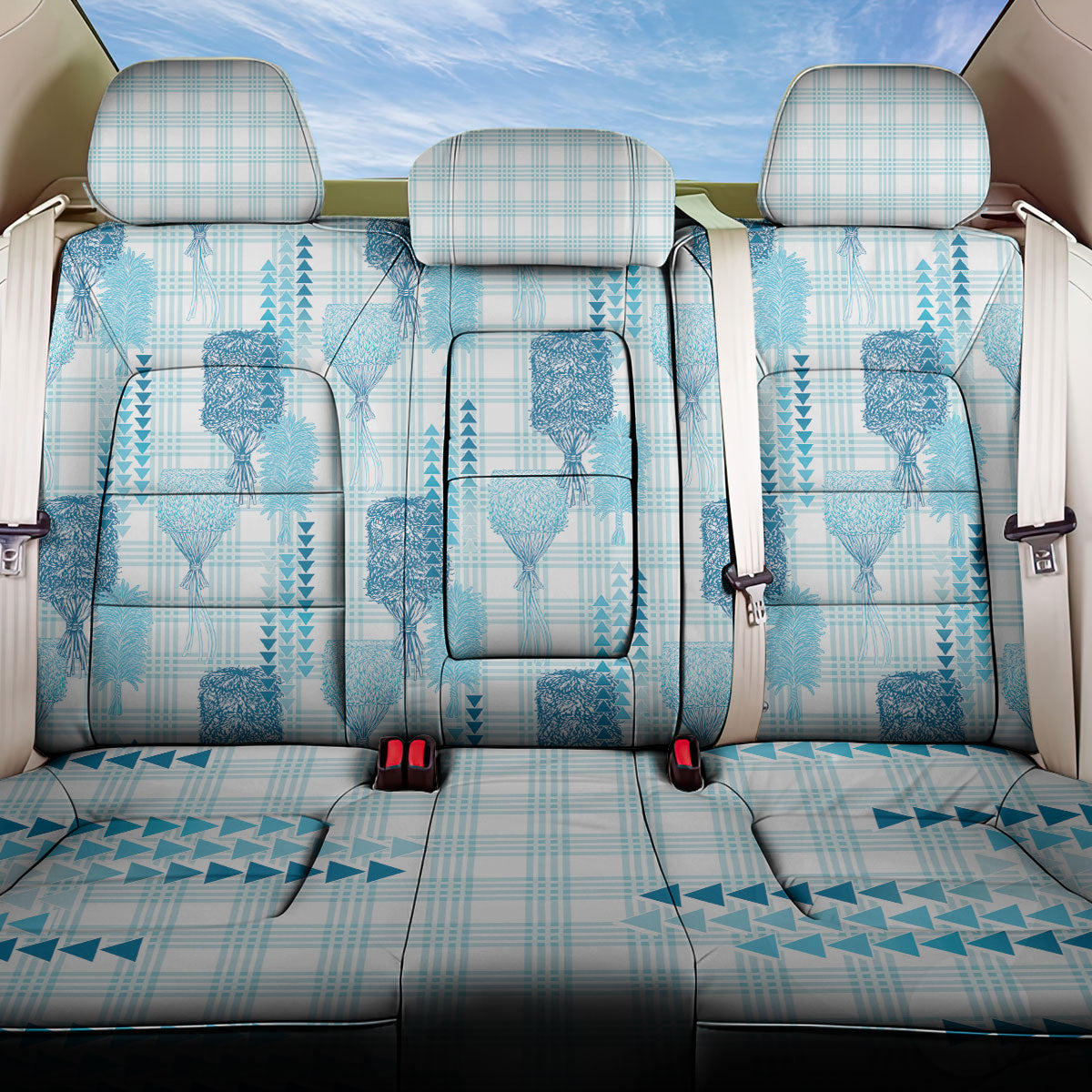 Aloha Hawaii Vintage Kahili Pa'a Lima Back Car Seat Cover Palaka Print Oceanic Turquoise LT7 One Size Turquoise - Polynesian Pride
