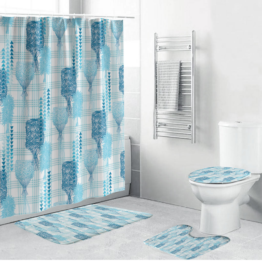 Aloha Hawaii Vintage Kahili Pa'a Lima Bathroom Set Palaka Print Oceanic Turquoise LT7 Bathroom Set (4 pcs) Turquoise - Polynesian Pride