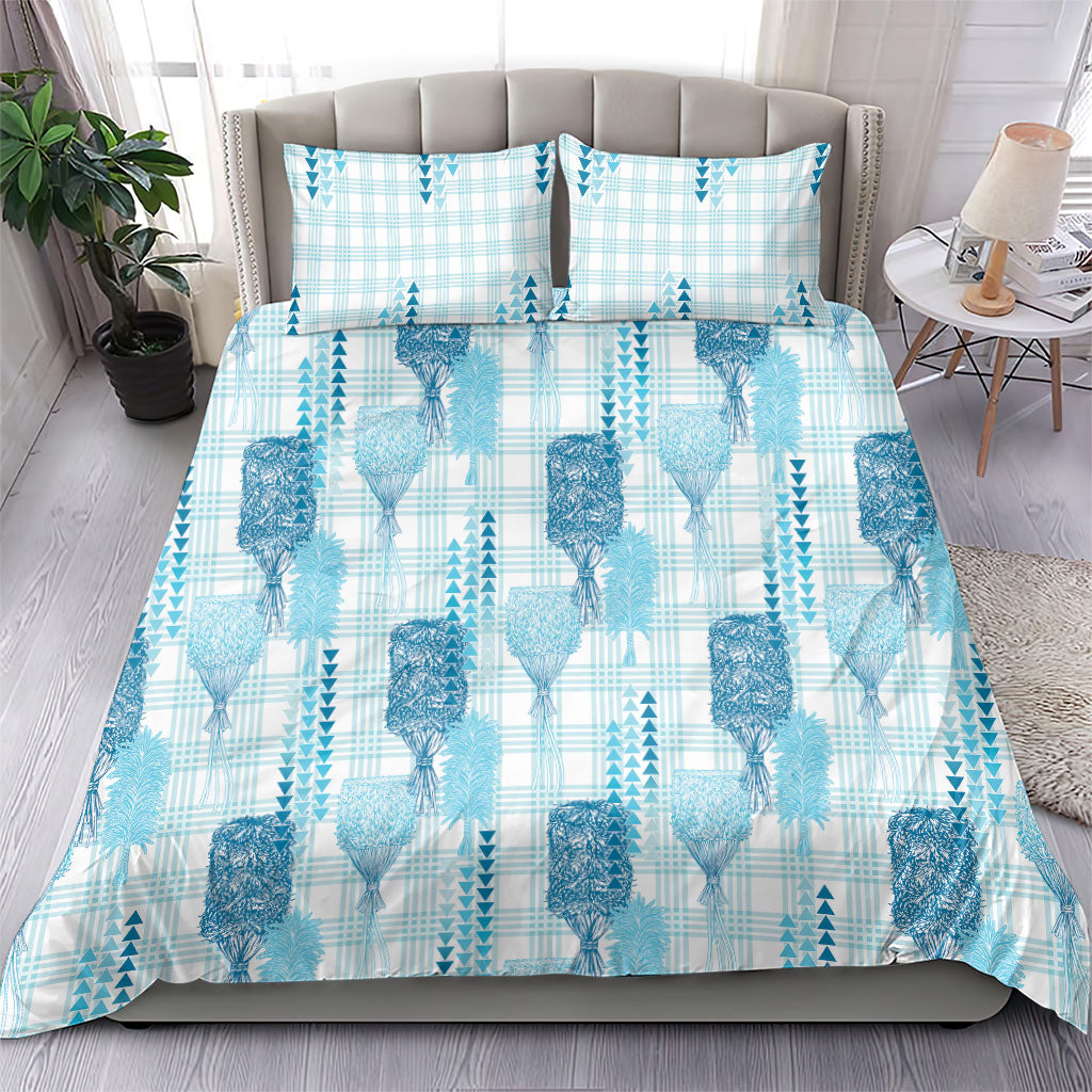 Aloha Hawaii Vintage Kahili Pa'a Lima Bedding Set Palaka Print Oceanic Turquoise LT7 - Polynesian Pride
