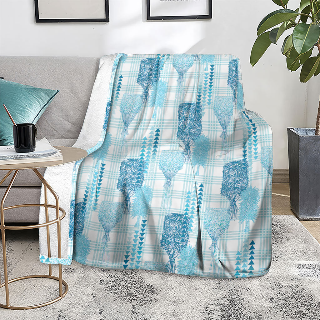 Aloha Hawaii Vintage Kahili Pa'a Lima Blanket Palaka Print Oceanic Turquoise LT7 - Polynesian Pride