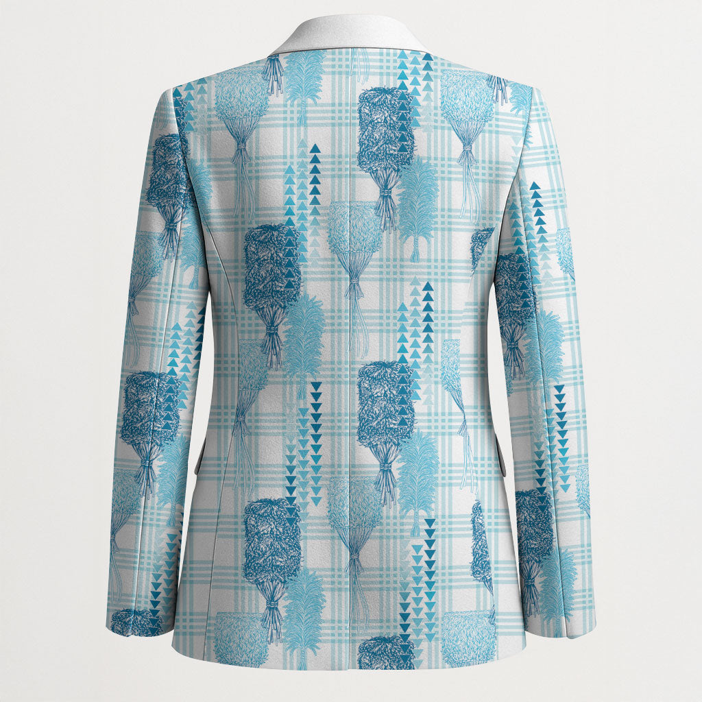 Aloha Hawaii Vintage Kahili Pa'a Lima Blazer Palaka Print Oceanic Turquoise LT7 - Polynesian Pride