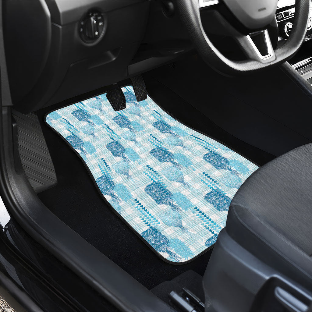 Aloha Hawaii Vintage Kahili Pa'a Lima Car Mats Palaka Print Oceanic Turquoise LT7 - Polynesian Pride