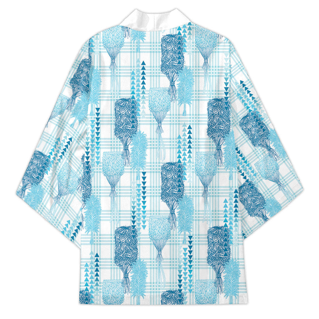 Aloha Hawaii Vintage Kahili Pa'a Lima Kimono Palaka Print Oceanic Turquoise LT7 - Polynesian Pride