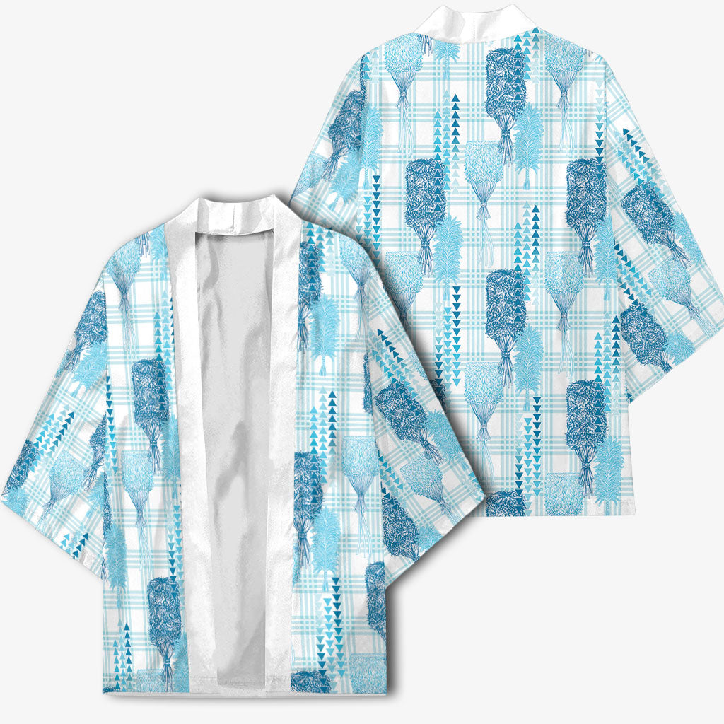 Aloha Hawaii Vintage Kahili Pa'a Lima Kimono Palaka Print Oceanic Turquoise LT7 - Polynesian Pride