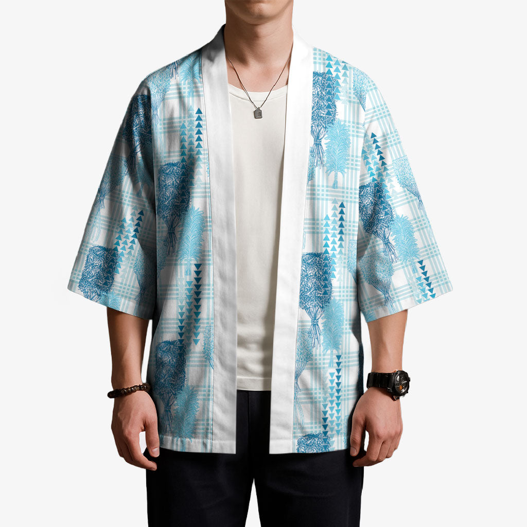 Aloha Hawaii Vintage Kahili Pa'a Lima Kimono Palaka Print Oceanic Turquoise LT7 - Polynesian Pride