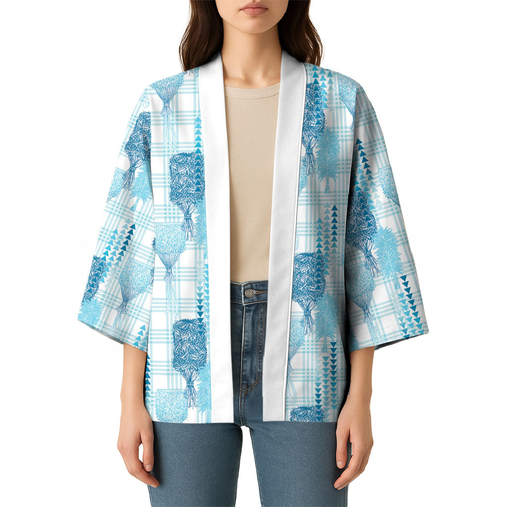 Aloha Hawaii Vintage Kahili Pa'a Lima Kimono Palaka Print Oceanic Turquoise LT7 - Polynesian Pride