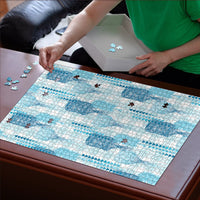 Aloha Hawaii Vintage Kahili Pa'a Lima Puzzle Palaka Print Oceanic Turquoise LT7 - Polynesian Pride