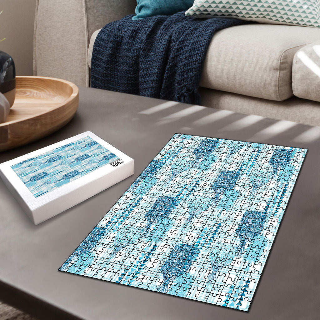 Aloha Hawaii Vintage Kahili Pa'a Lima Puzzle Palaka Print Oceanic Turquoise LT7 - Polynesian Pride