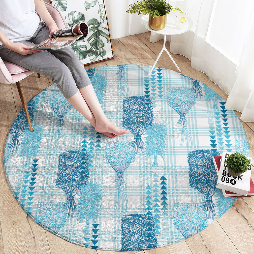 Aloha Hawaii Vintage Kahili Pa'a Lima Round Carpet Palaka Print Oceanic Turquoise LT7 - Polynesian Pride