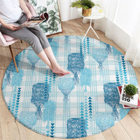 Aloha Hawaii Vintage Kahili Pa'a Lima Round Carpet Palaka Print Oceanic Turquoise LT7 - Polynesian Pride