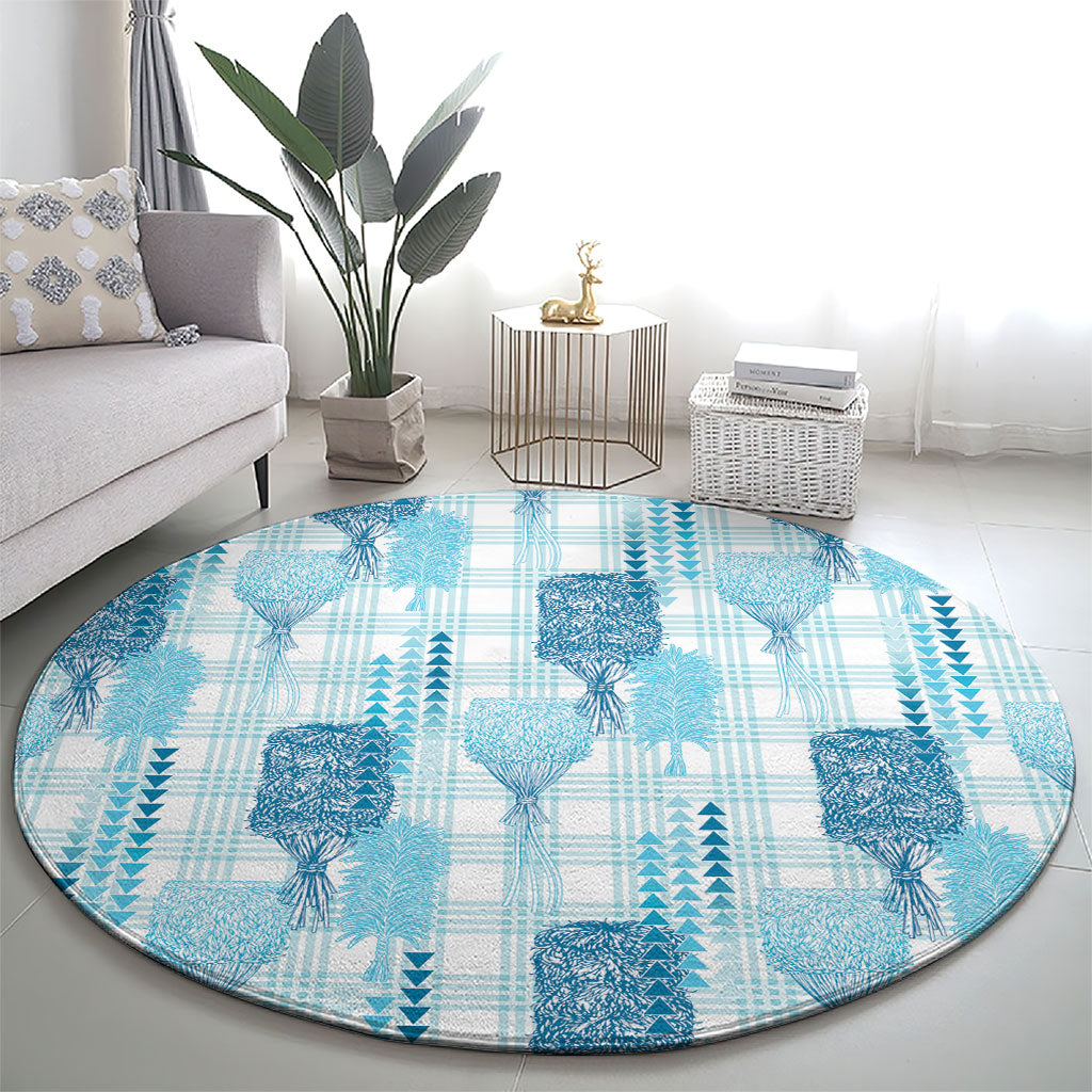 Aloha Hawaii Vintage Kahili Pa'a Lima Round Carpet Palaka Print Oceanic Turquoise LT7 - Polynesian Pride
