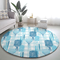 Aloha Hawaii Vintage Kahili Pa'a Lima Round Carpet Palaka Print Oceanic Turquoise LT7 - Polynesian Pride