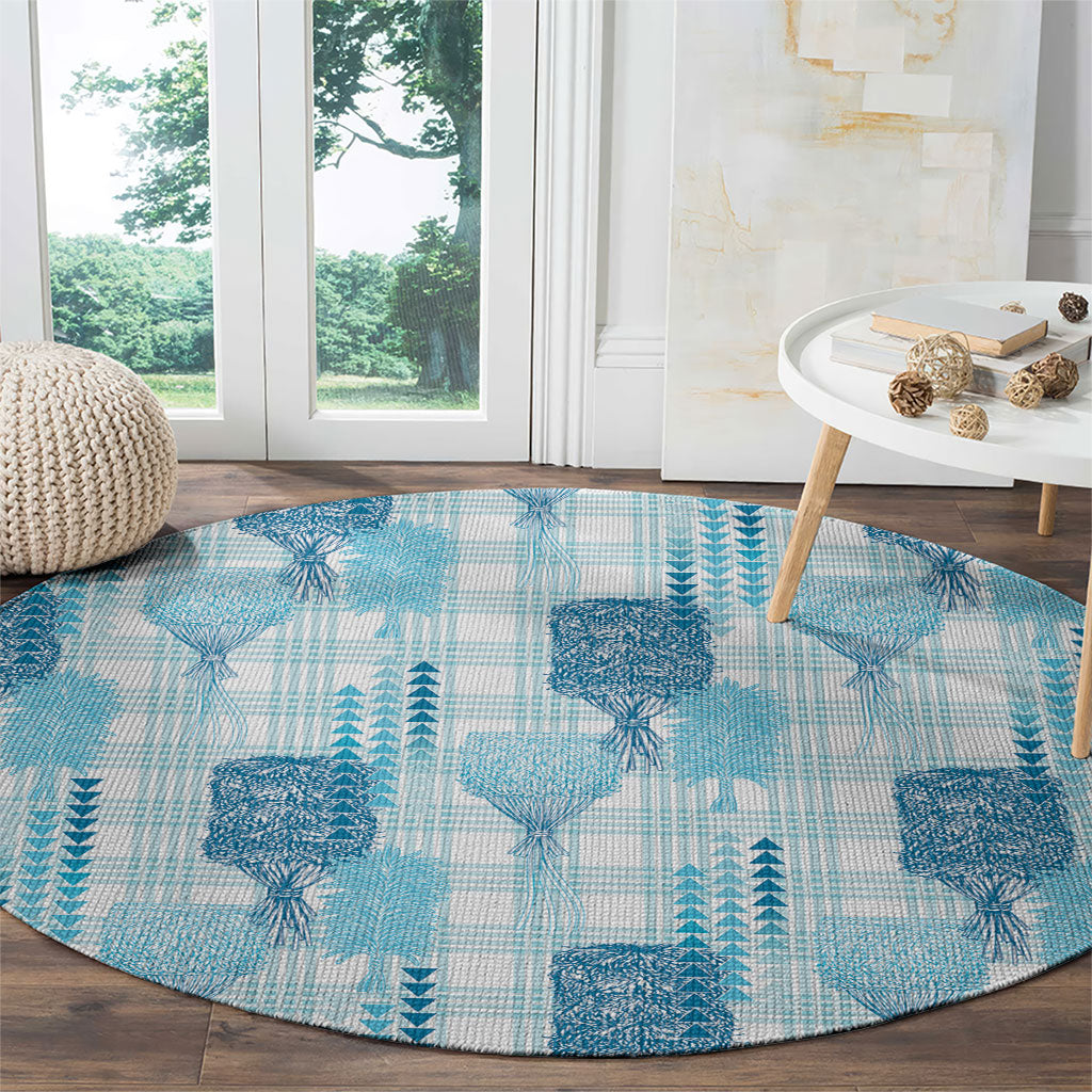 Aloha Hawaii Vintage Kahili Pa'a Lima Round Carpet Palaka Print Oceanic Turquoise LT7 - Polynesian Pride