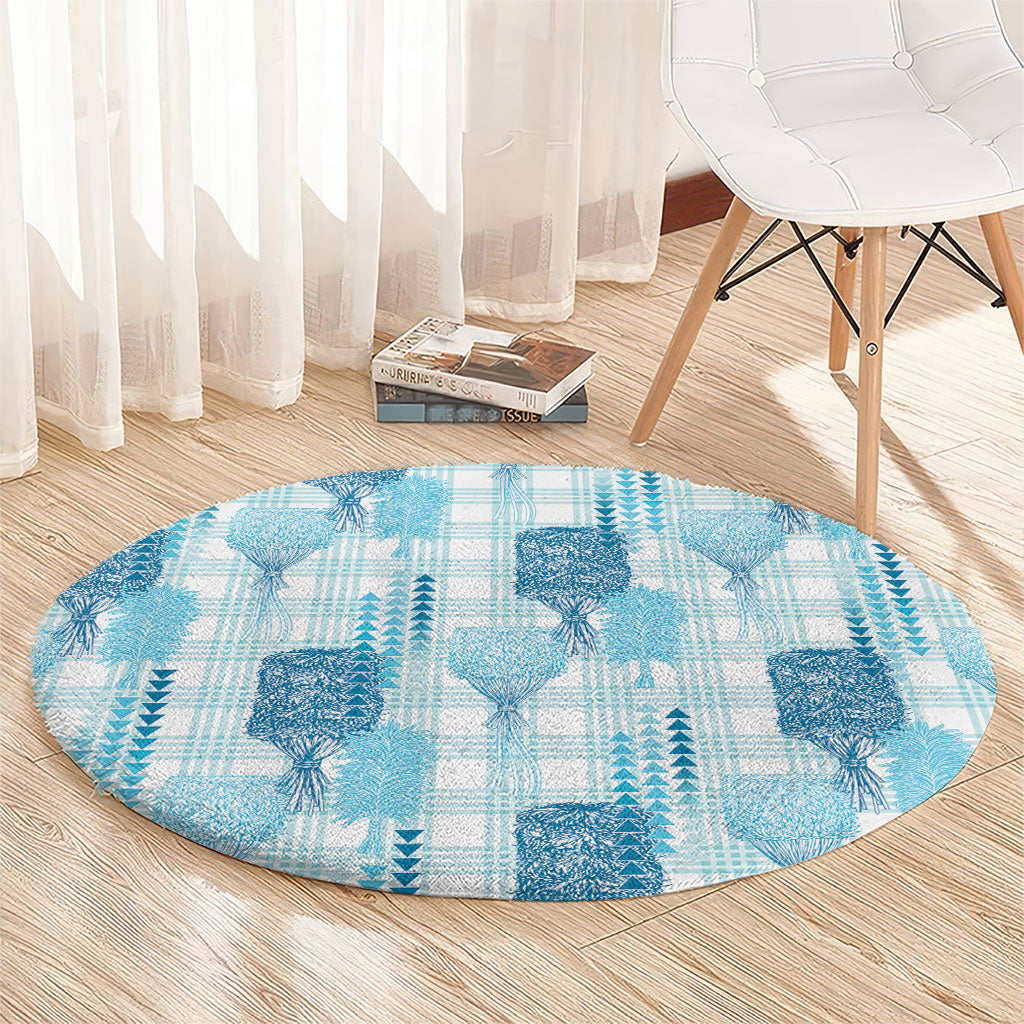 Aloha Hawaii Vintage Kahili Pa'a Lima Round Carpet Palaka Print Oceanic Turquoise LT7 - Polynesian Pride
