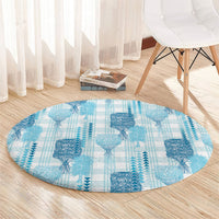 Aloha Hawaii Vintage Kahili Pa'a Lima Round Carpet Palaka Print Oceanic Turquoise LT7 - Polynesian Pride