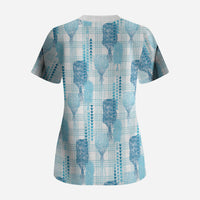 Aloha Hawaii Vintage Kahili Pa'a Lima Scrub Top Palaka Print Oceanic Turquoise LT7 - Polynesian Pride
