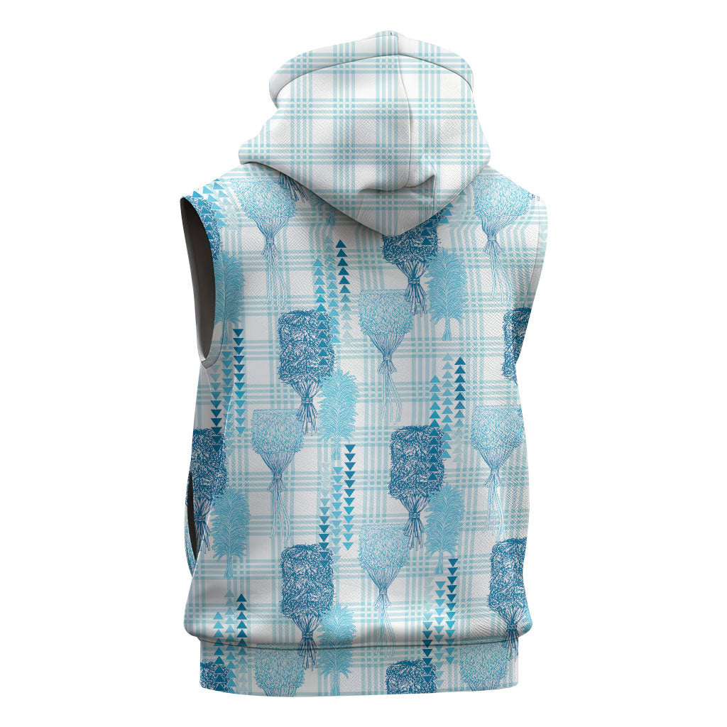 Aloha Hawaii Vintage Kahili Pa'a Lima Sleeveless Hoodie Palaka Print Oceanic Turquoise LT7 - Polynesian Pride