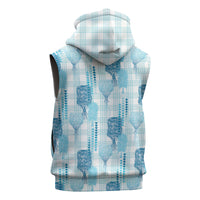 Aloha Hawaii Vintage Kahili Pa'a Lima Sleeveless Hoodie Palaka Print Oceanic Turquoise LT7 - Polynesian Pride