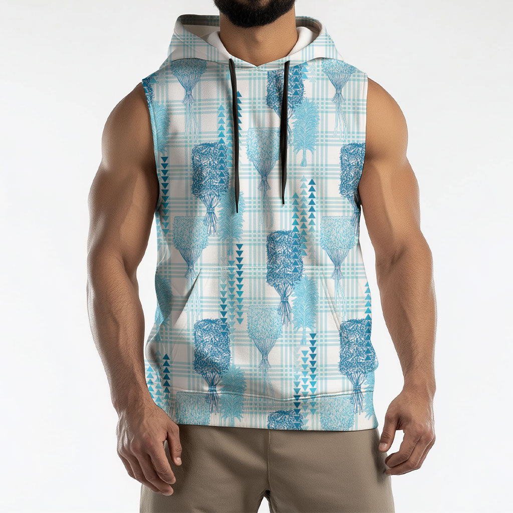Aloha Hawaii Vintage Kahili Pa'a Lima Sleeveless Hoodie Palaka Print Oceanic Turquoise LT7 - Polynesian Pride