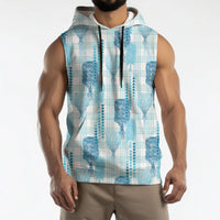 Aloha Hawaii Vintage Kahili Pa'a Lima Sleeveless Hoodie Palaka Print Oceanic Turquoise LT7 - Polynesian Pride
