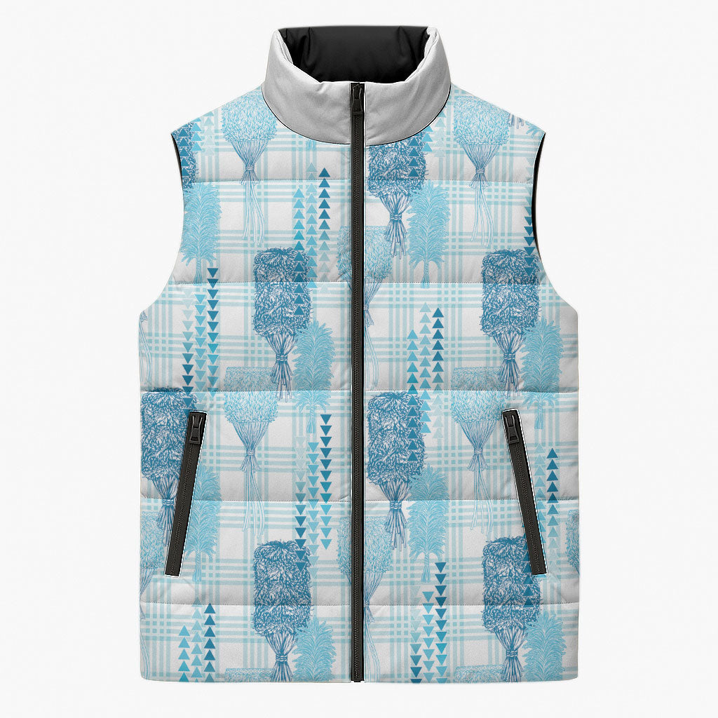 Aloha Hawaii Vintage Kahili Pa'a Lima Sleeveless Puffer Jacket Palaka Print Oceanic Turquoise LT7 Unisex Turquoise - Polynesian Pride