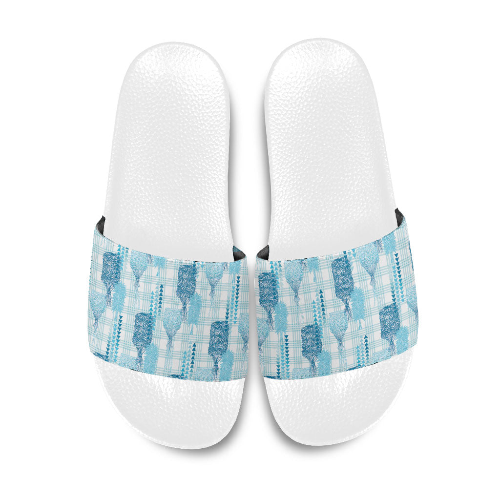 Aloha Hawaii Vintage Kahili Pa'a Lima Slide Sandals Palaka Print Oceanic Turquoise LT7 Turquoise - Polynesian Pride