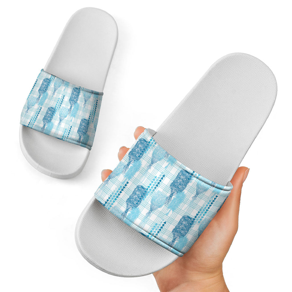 Aloha Hawaii Vintage Kahili Pa'a Lima Slide Sandals Palaka Print Oceanic Turquoise LT7 - Polynesian Pride