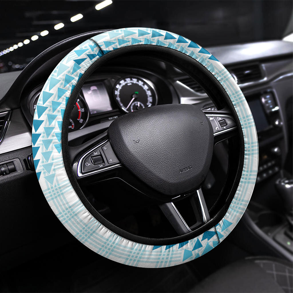 Aloha Hawaii Vintage Kahili Pa'a Lima Steering Wheel Cover Palaka Print Oceanic Turquoise LT7 Universal Fit Turquoise - Polynesian Pride