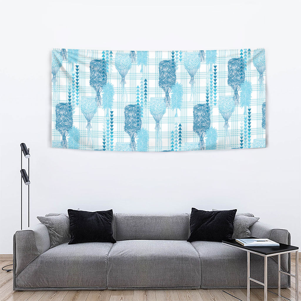 Aloha Hawaii Vintage Kahili Pa'a Lima Tapestry Palaka Print Oceanic Turquoise LT7 - Polynesian Pride