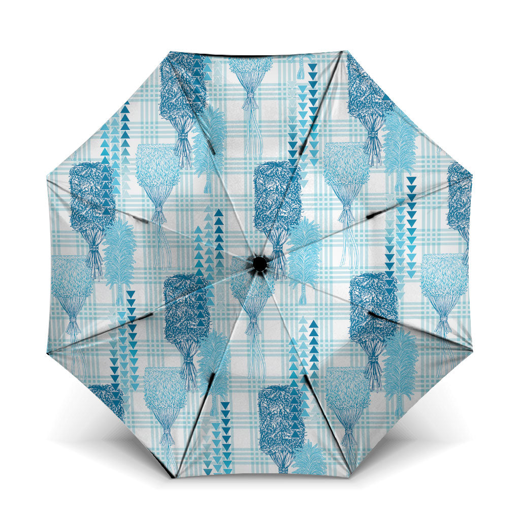 Aloha Hawaii Vintage Kahili Pa'a Lima Umbrella Palaka Print Oceanic Turquoise LT7 One Size Folded 11.42 inch Opened Diameter 37.4 inch Turquoise - Polynesian Pride