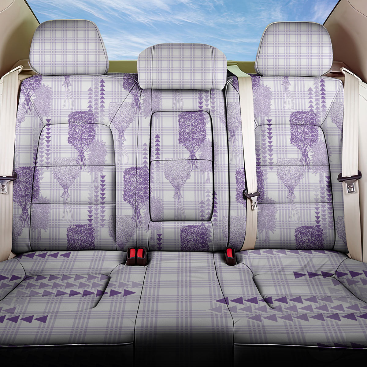 Aloha Hawaii Vintage Kahili Pa'a Lima Back Car Seat Cover Palaka Print Pastel Lavender LT7 One Size Lavender - Polynesian Pride
