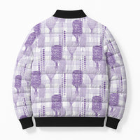 Aloha Hawaii Vintage Kahili Pa'a Lima Bomber Puffer Jacket Palaka Print Pastel Lavender LT7 - Polynesian Pride