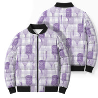 Aloha Hawaii Vintage Kahili Pa'a Lima Bomber Puffer Jacket Palaka Print Pastel Lavender LT7 - Polynesian Pride