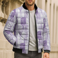 Aloha Hawaii Vintage Kahili Pa'a Lima Bomber Puffer Jacket Palaka Print Pastel Lavender LT7 - Polynesian Pride
