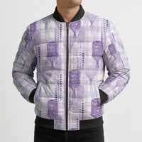Aloha Hawaii Vintage Kahili Pa'a Lima Bomber Puffer Jacket Palaka Print Pastel Lavender LT7 - Polynesian Pride