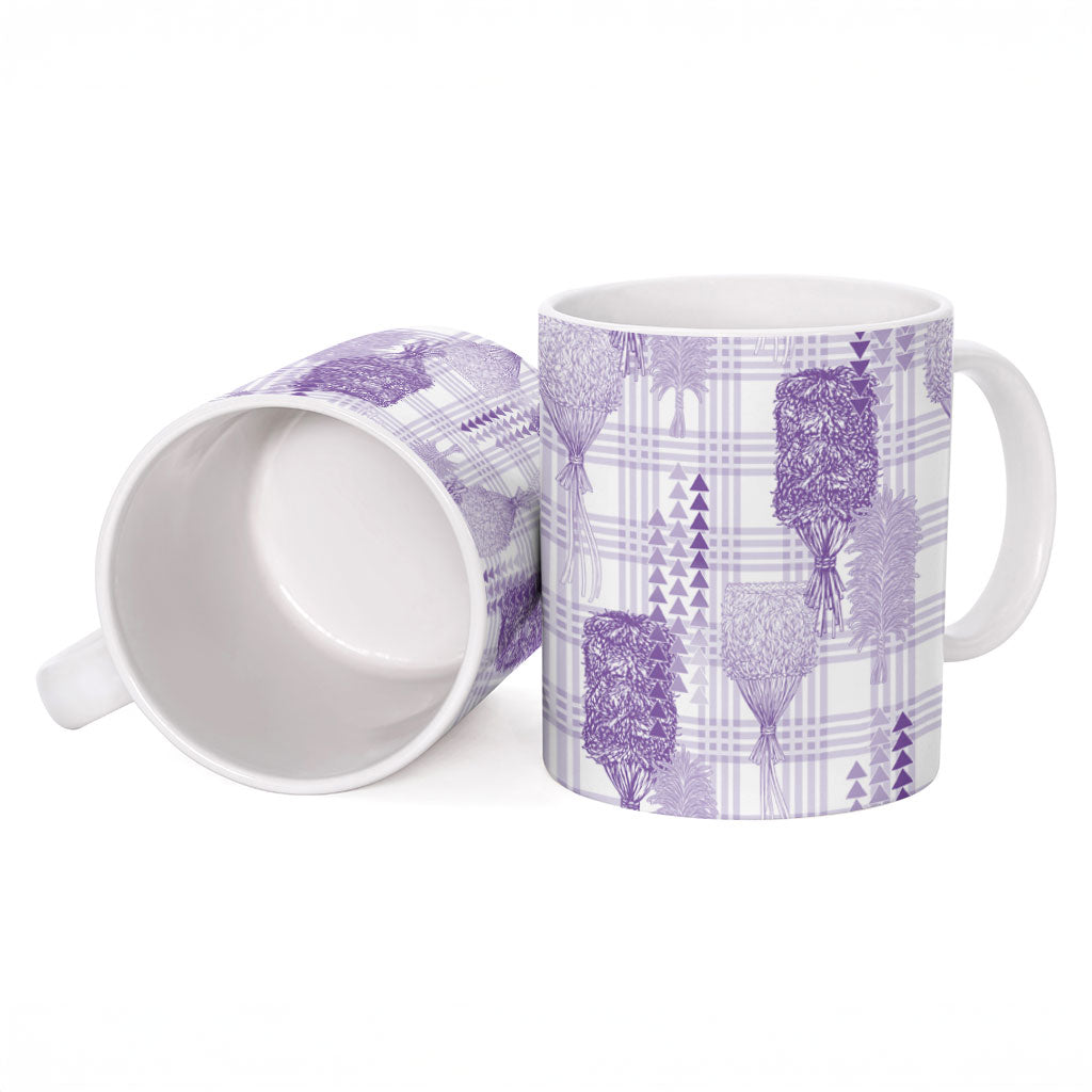 Aloha Hawaii Vintage Kahili Pa'a Lima Ceramic Mug Palaka Print Pastel Lavender LT7 - Polynesian Pride
