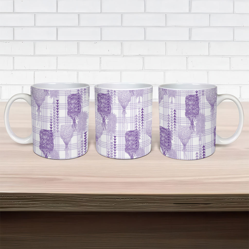 Aloha Hawaii Vintage Kahili Pa'a Lima Ceramic Mug Palaka Print Pastel Lavender LT7 - Polynesian Pride