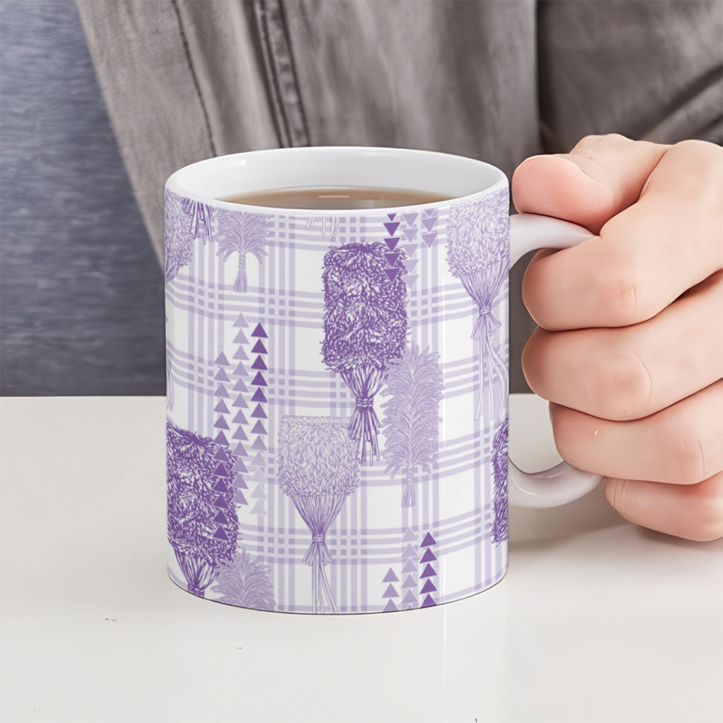 Aloha Hawaii Vintage Kahili Pa'a Lima Ceramic Mug Palaka Print Pastel Lavender LT7 - Polynesian Pride