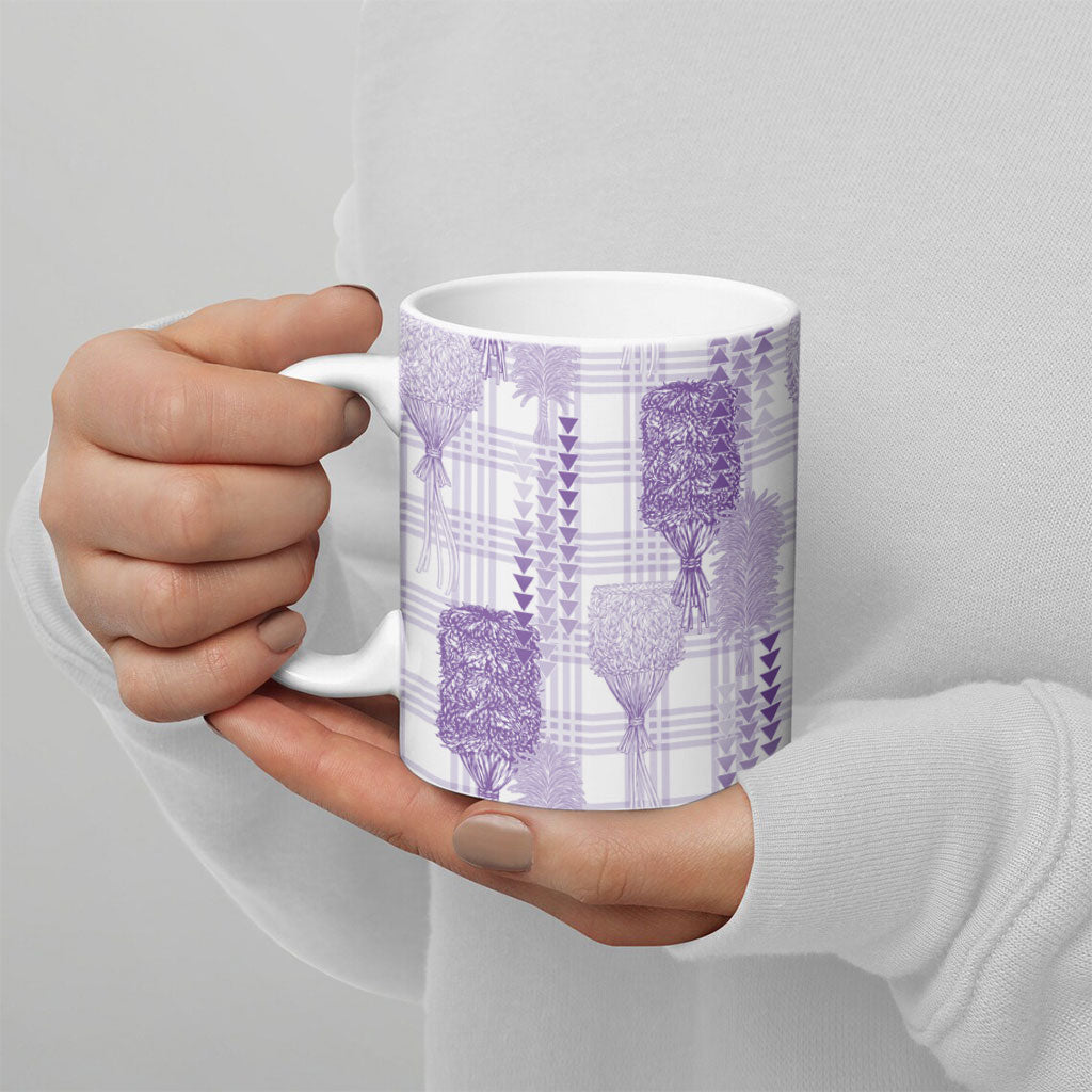 Aloha Hawaii Vintage Kahili Pa'a Lima Ceramic Mug Palaka Print Pastel Lavender LT7 - Polynesian Pride