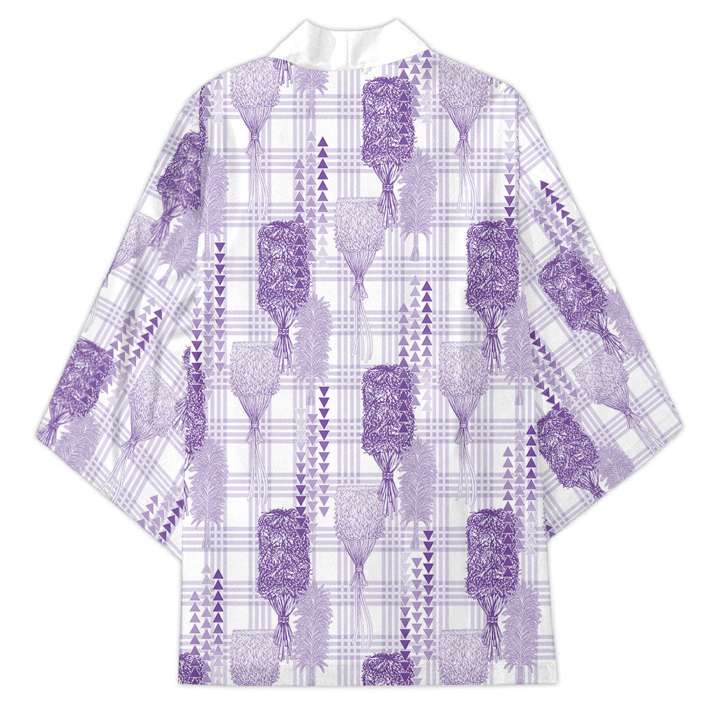 Aloha Hawaii Vintage Kahili Pa'a Lima Kimono Palaka Print Pastel Lavender LT7 - Polynesian Pride