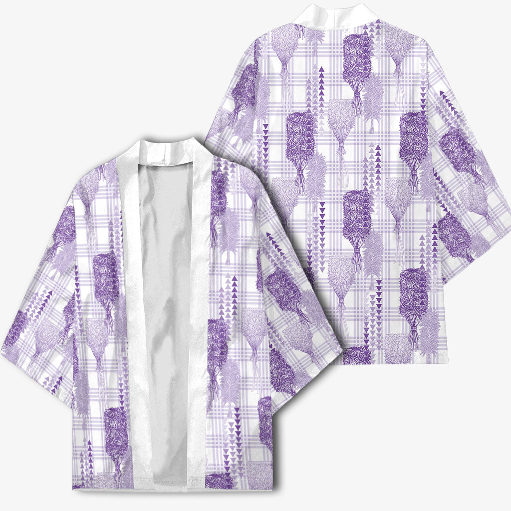 Aloha Hawaii Vintage Kahili Pa'a Lima Kimono Palaka Print Pastel Lavender LT7 - Polynesian Pride