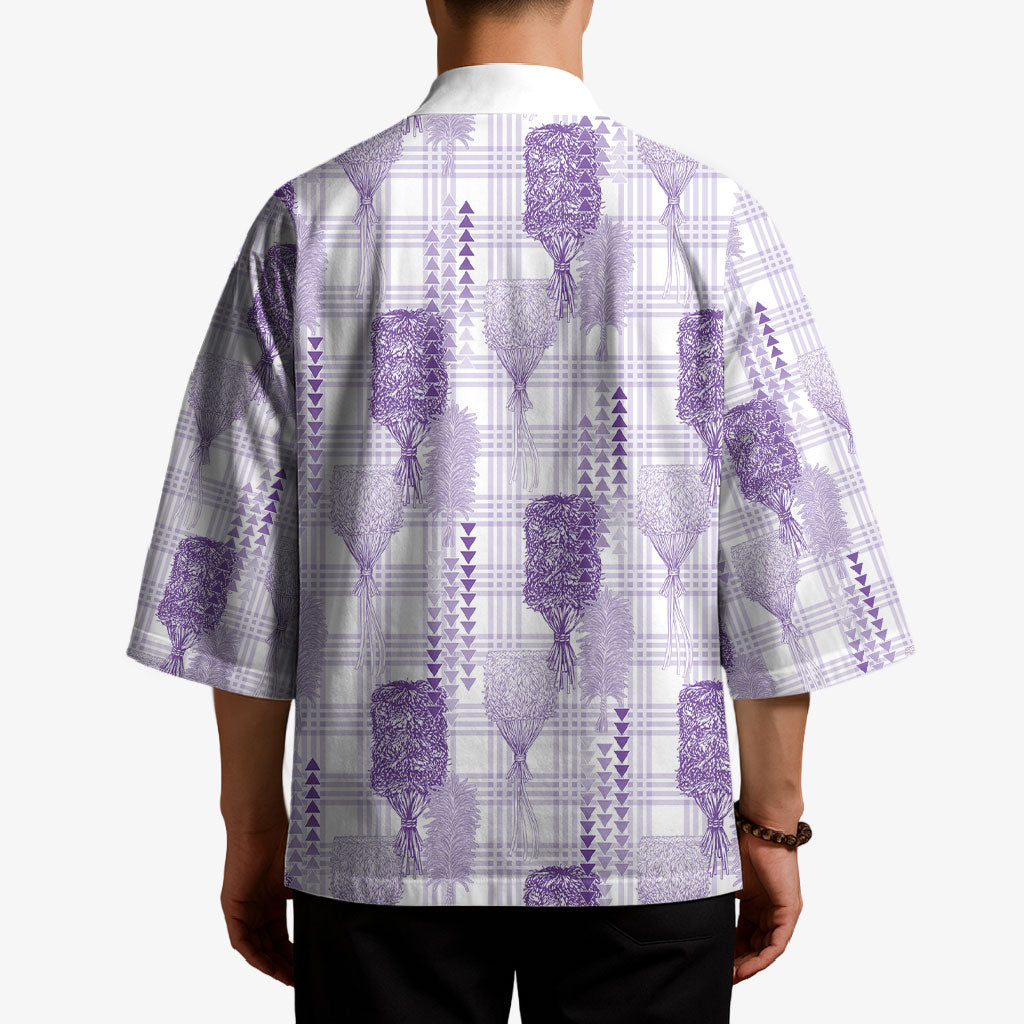 Aloha Hawaii Vintage Kahili Pa'a Lima Kimono Palaka Print Pastel Lavender LT7 - Polynesian Pride