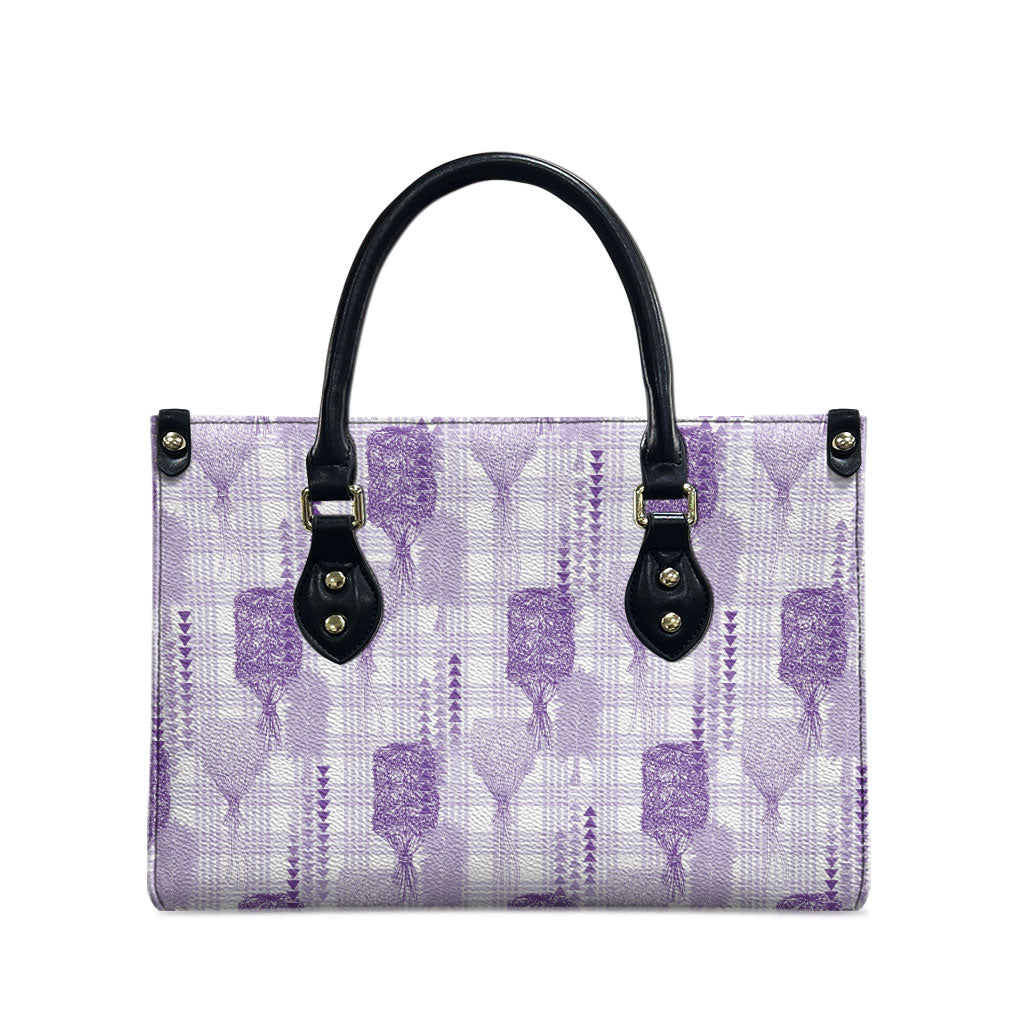 Aloha Hawaii Vintage Kahili Pa'a Lima Leather Bag Palaka Print Pastel Lavender LT7 - Polynesian Pride