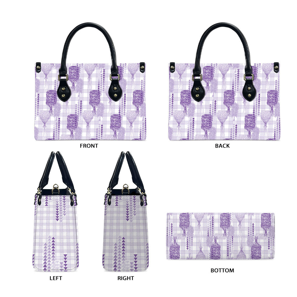 Aloha Hawaii Vintage Kahili Pa'a Lima Leather Bag Palaka Print Pastel Lavender LT7 - Polynesian Pride