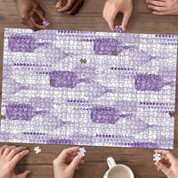 Aloha Hawaii Vintage Kahili Pa'a Lima Puzzle Palaka Print Pastel Lavender LT7 - Polynesian Pride