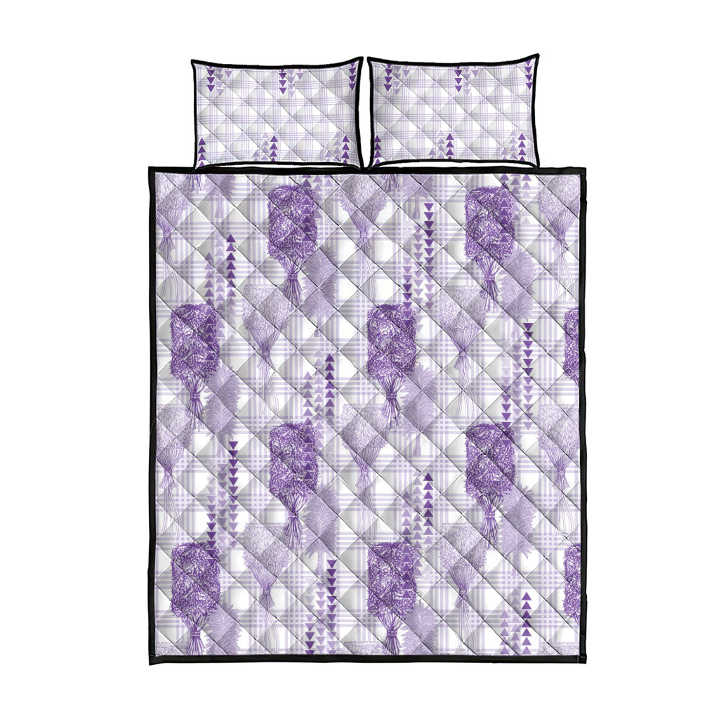Aloha Hawaii Vintage Kahili Pa'a Lima Quilt Bed Set Palaka Print Pastel Lavender LT7 - Polynesian Pride